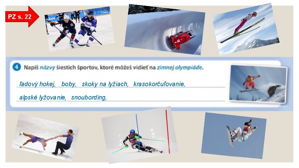 PZ s. 22 ľadový hokej, boby, skoky na lyžiach, krasokorčuľovanie, alpské lyžovanie, snoubording, 