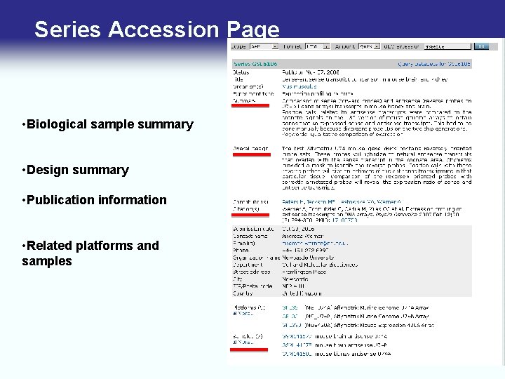 Series Accession Page • Biological sample summary • Design summary • Publication information •