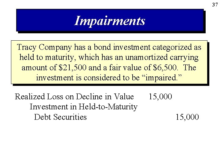 37 Impairments Tracy Company has a bond investment categorized as held to maturity, which