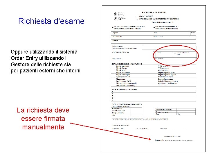 Richiesta d’esame Oppure utilizzando il sistema Order Entry utilizzando il Gestore delle richieste sia