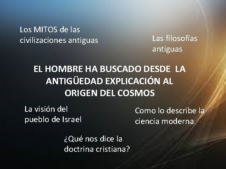 Los MITOS de las civilizaciones antiguas Las filosofías antiguas EL HOMBRE HA BUSCADO DESDE