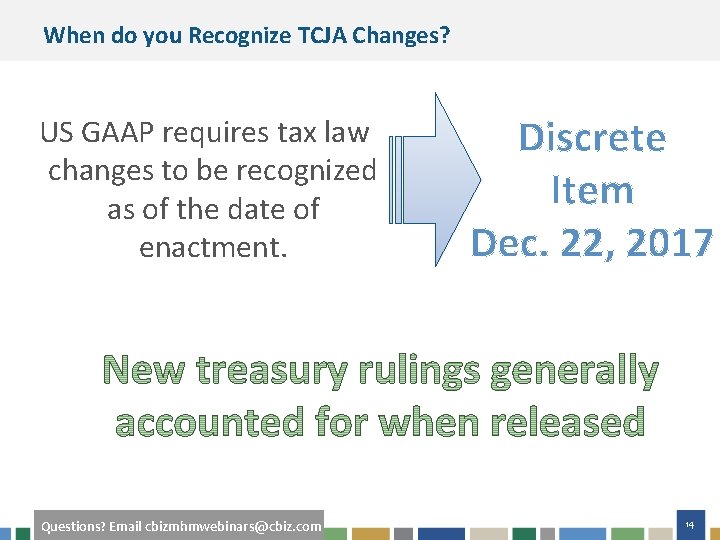 When do you Recognize TCJA Changes? US GAAP requires tax law changes to be