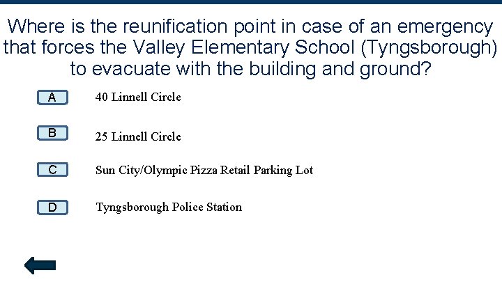 Where is the reunification point in case of an emergency that forces the Valley