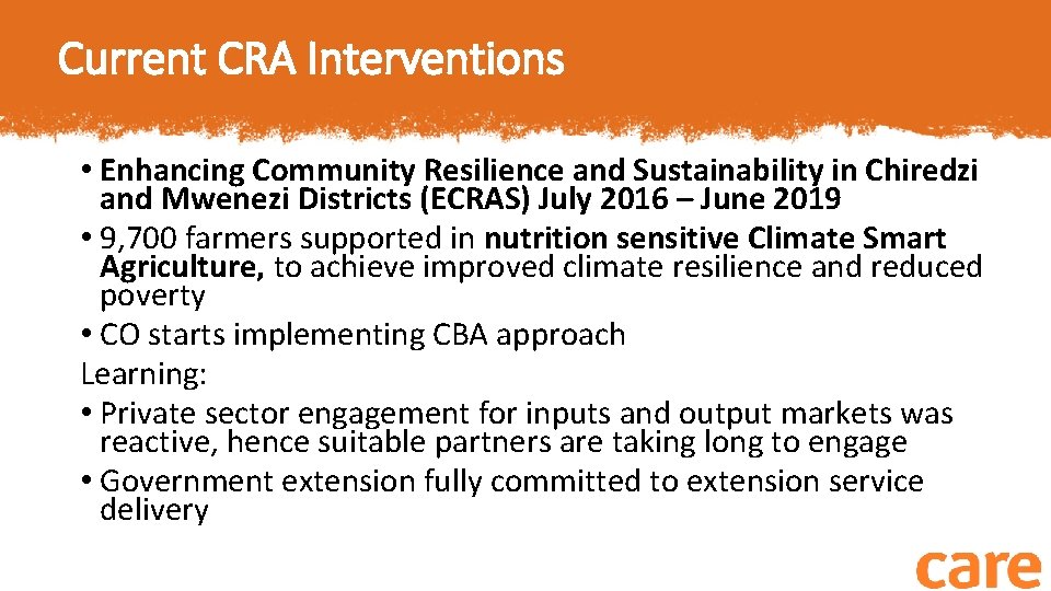 Current CRA Interventions • Enhancing Community Resilience and Sustainability in Chiredzi and Mwenezi Districts