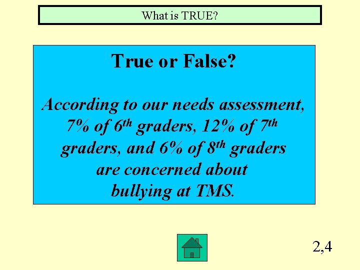 What is TRUE? True or False? According to our needs assessment, 7% of 6