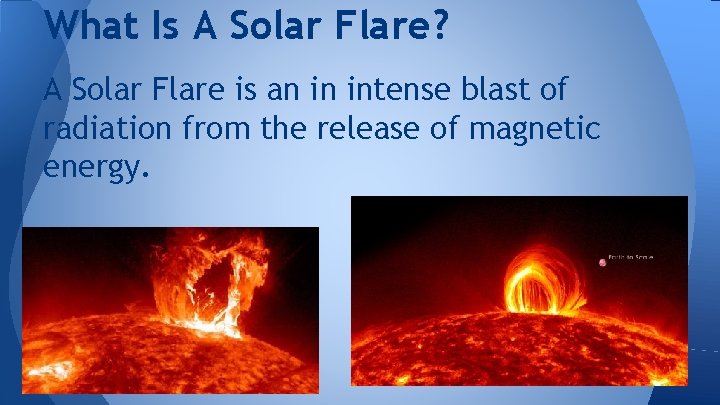 What Is A Solar Flare? A Solar Flare is an in intense blast of