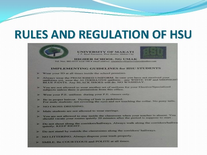 RULES AND REGULATION OF HSU 