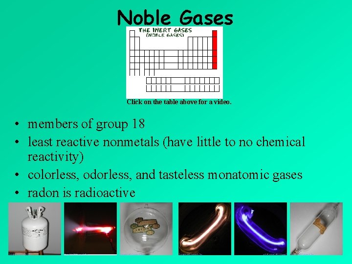 Noble Gases Click on the table above for a video. • members of group