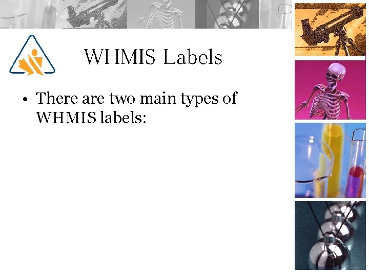 WHMIS Labels • There are two main types of WHMIS labels: 