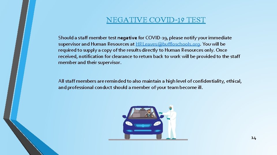 NEGATIVE COVID-19 TEST Should a staff member test negative for COVID-19, please notify your