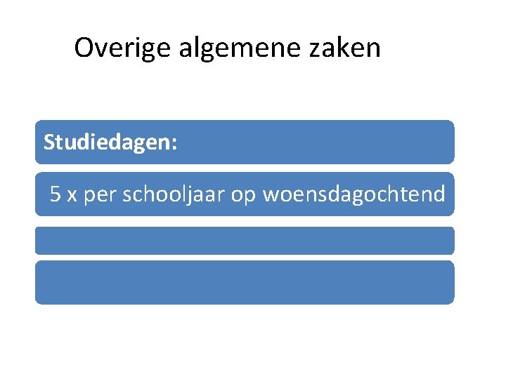 Overige algemene zaken Studiedagen: 5 x per schooljaar op woensdagochtend 