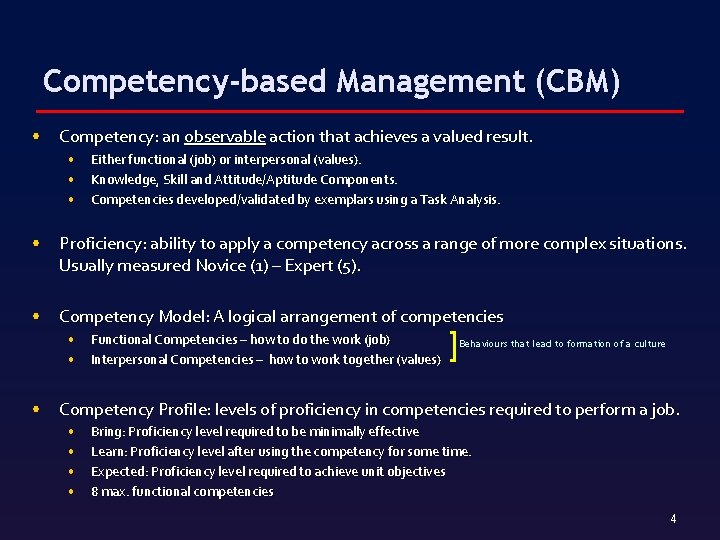 Competency-based Management (CBM) • Competency: an observable action that achieves a valued result. •