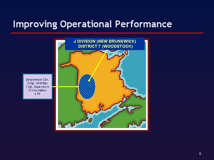 Improving Operational Performance J DIVISION (NEW BRUNSWICK) DISTRICT 7 (WOODSTOCK) Detachment Cdr. S/Sgt. NCO