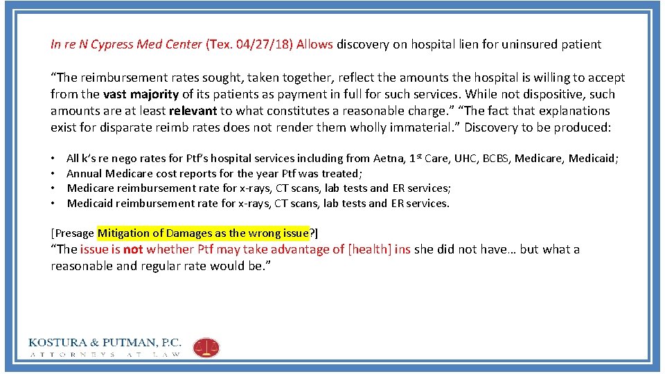 In re N Cypress Med Center (Tex. 04/27/18) Allows discovery on hospital lien for