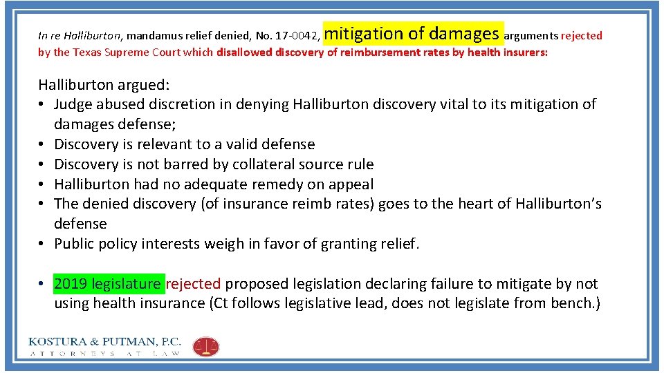 In re Halliburton, mandamus relief denied, No. 17 -0042, mitigation of damages arguments rejected