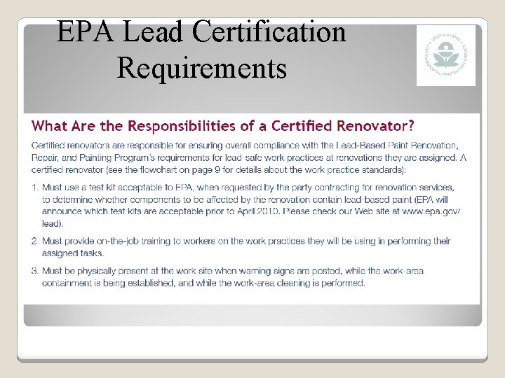 EPA Lead Certification Requirements 
