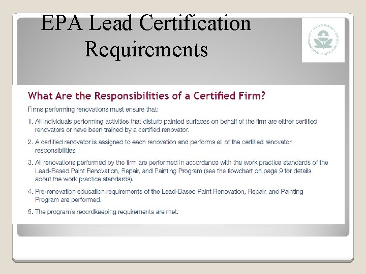 EPA Lead Certification Requirements 