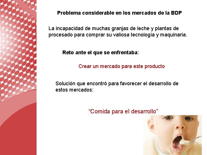 Problema considerable en los mercados de la BDP La incapacidad de muchas granjas de