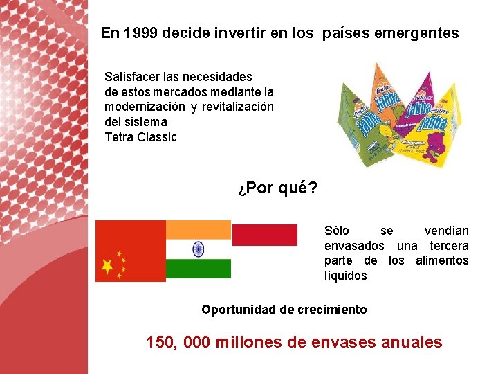 En 1999 decide invertir en los países emergentes Satisfacer las necesidades de estos mercados