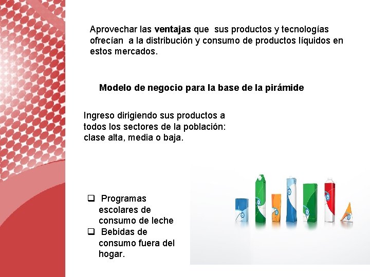 Aprovechar las ventajas que sus productos y tecnologías ofrecían a la distribución y consumo