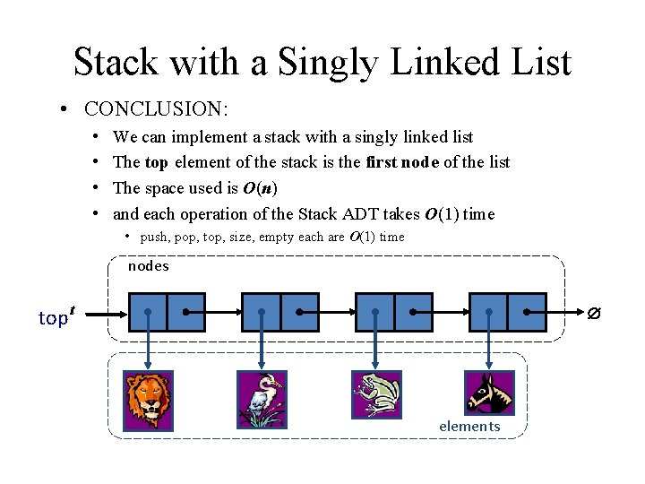 Stack with a Singly Linked List • CONCLUSION: • • We can implement a