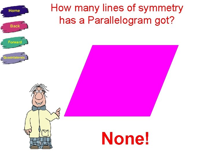 How many lines of symmetry has a Parallelogram got? None! 