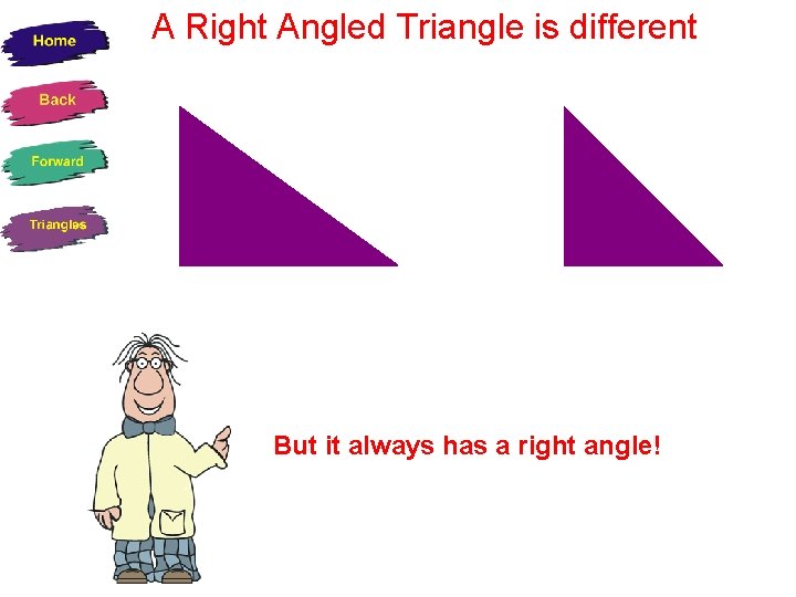 A Right Angled Triangle is different But it always has a right angle! 