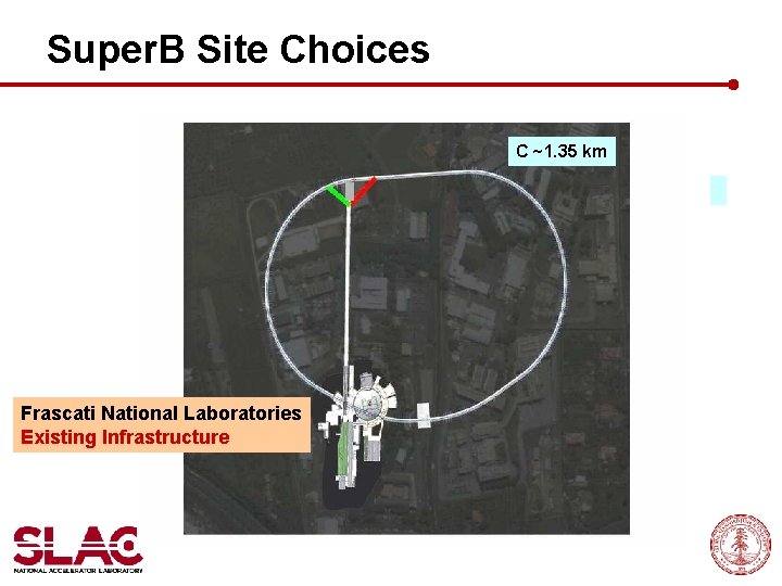 Super. B Site Choices C ~1. 35 km Frascati National Laboratories Existing Infrastructure 