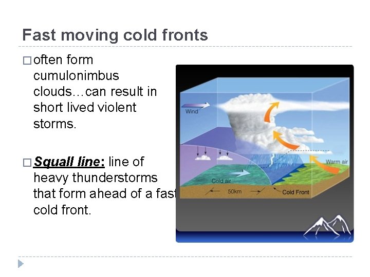 Fast moving cold fronts � often form cumulonimbus clouds…can result in short lived violent
