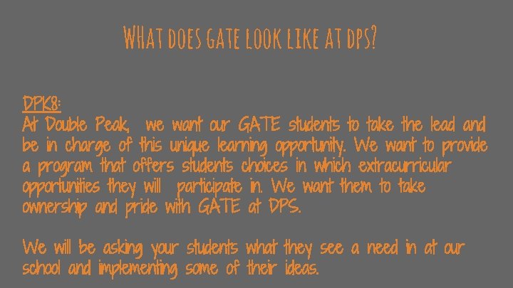WHat does gate look like at dps? DPK 8: At Double Peak, we want