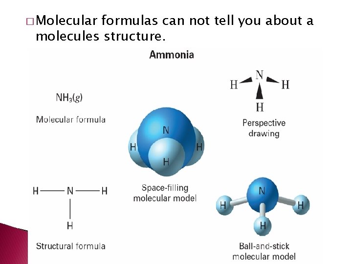 � Molecular formulas can not tell you about a molecules structure. 