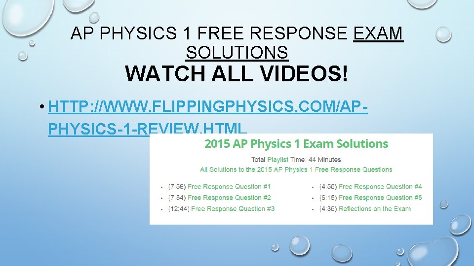 AP PHYSICS 1 EXAM TIPS ABOUT THE EXAM