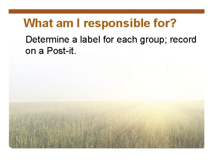 What am I responsible for? Determine a label for each group; record on a