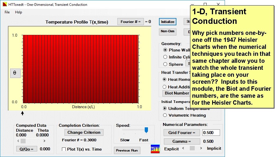 1 -D, Transient Conduction Why pick numbers one-byone off the 1947 Heisler Charts when