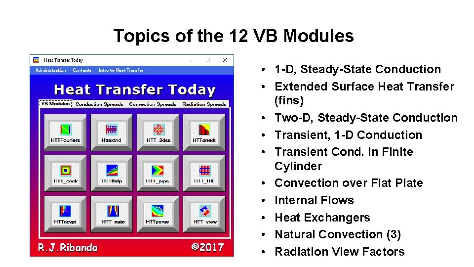 Topics of the 12 VB Modules • 1 -D, Steady-State Conduction • Extended Surface