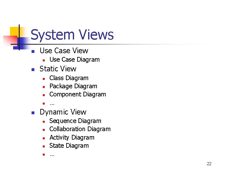 System Views n Use Case View n n Static View n n n Use