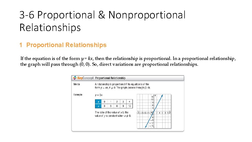 3 -6 Proportional & Nonproportional Relationships 1 Proportional Relationships If the equation is of