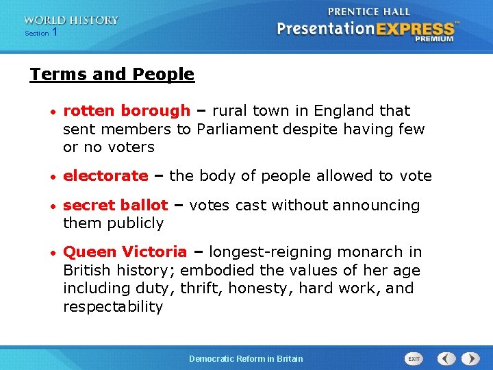 Chapter Section 25 1 Section 1 Terms and People • rotten borough – rural