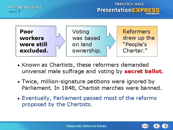 Chapter Section 25 1 Section 1 Poor workers were still excluded. Voting was based