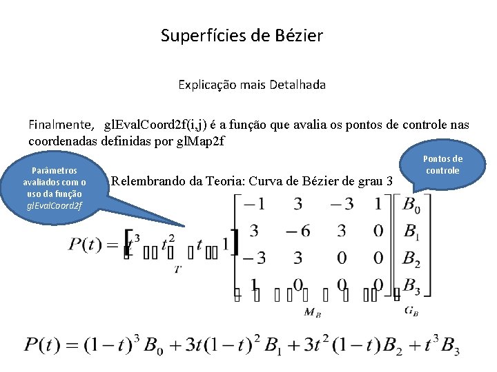 Superfícies de Bézier Explicação mais Detalhada Finalmente, gl. Eval. Coord 2 f(i, j) é