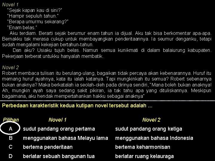 Novel 1 “Sejak kapan kau di sini? ” “Hampir sepuluh tahun. ” “Berapa umurmu