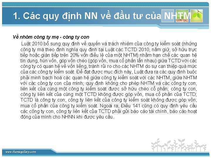 1. Các quy định NN về đầu tư của NHTM Về nhóm công ty