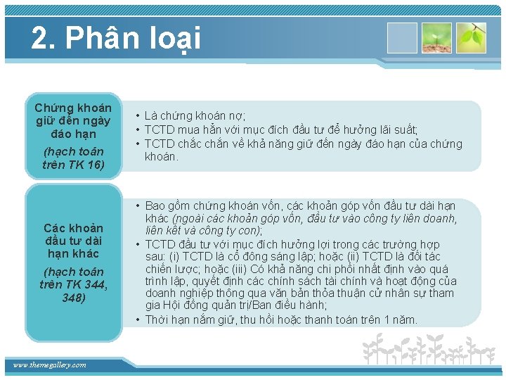 2. Phân loại Chứng khoán giữ đến ngày đáo hạn (hạch toán trên TK