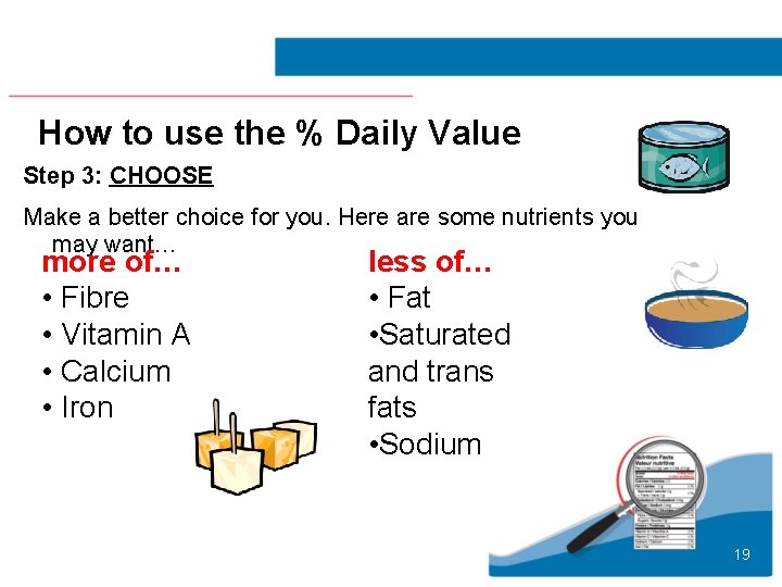 How to use the % Daily Value Step 3: CHOOSE Make a better choice