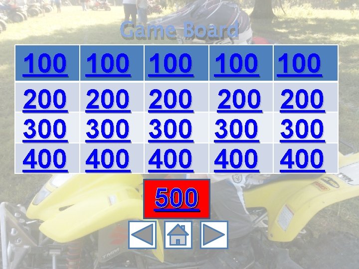 100 200 300 400 Game Board 100 200 300 400 500 100 200 300