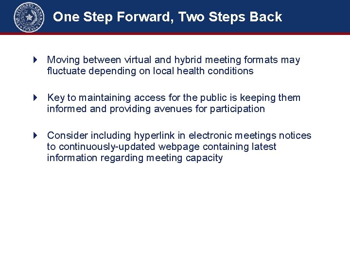 One Step Forward, Two Steps Back 4 Moving between virtual and hybrid meeting formats