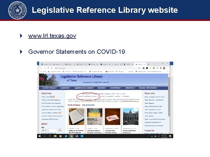 Legislative Reference Library website 4 www. lrl. texas. gov 4 Governor Statements on COVID-19