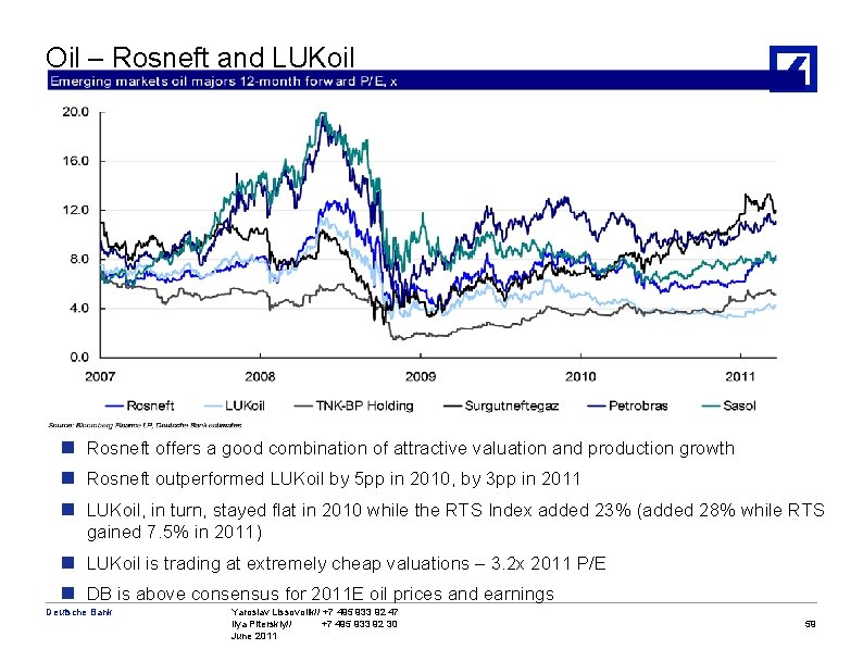 Oil – Rosneft and LUKoil n Rosneft offers a good combination of attractive valuation