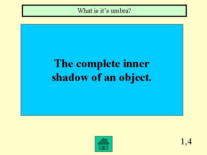 What is it’s umbra? The complete inner shadow of an object. 1, 4 