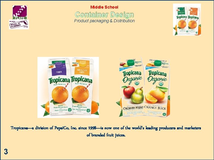 Middle School Container Design Product packaging & Distribution Tropicana—a division of Pepsi. Co, Inc.